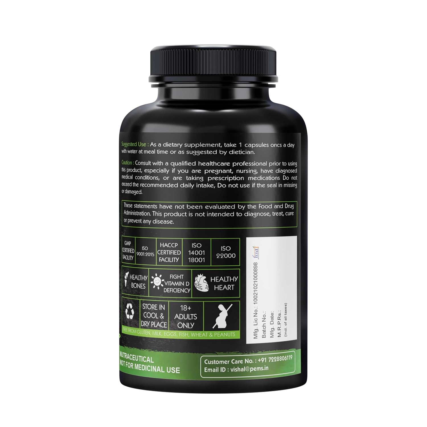 Go Organic Plant based organic Vitamin D3 Vitamin D3 + K2 Capsules, Vitamin K2-7 to Support Bone & Heart Health in Men & Women – 120 Capsules,Plant-Based Vitamin D3K2
