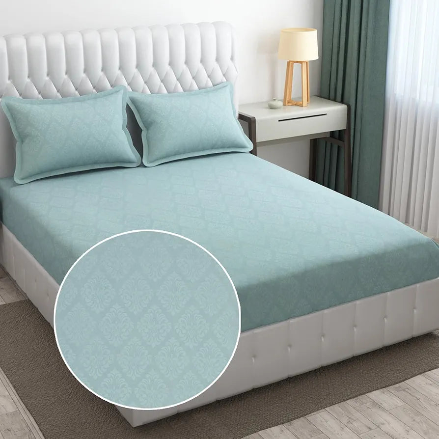 Fresh From Loom Set-King Size Hypoallergenic Wrinkle Free with 2 Pillow Covers 144 TC Turquoise Damas