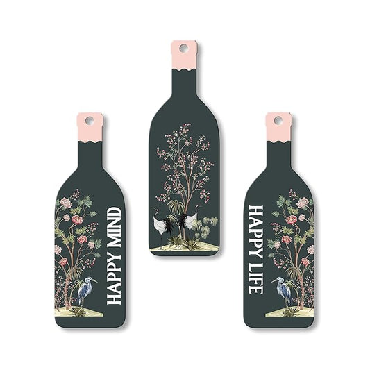 Artvibes Happy Mind Happy Life Wooden Wall Hanging for Home Decor | Decorative Mdf Wall Hanger Artwork | Set of 3