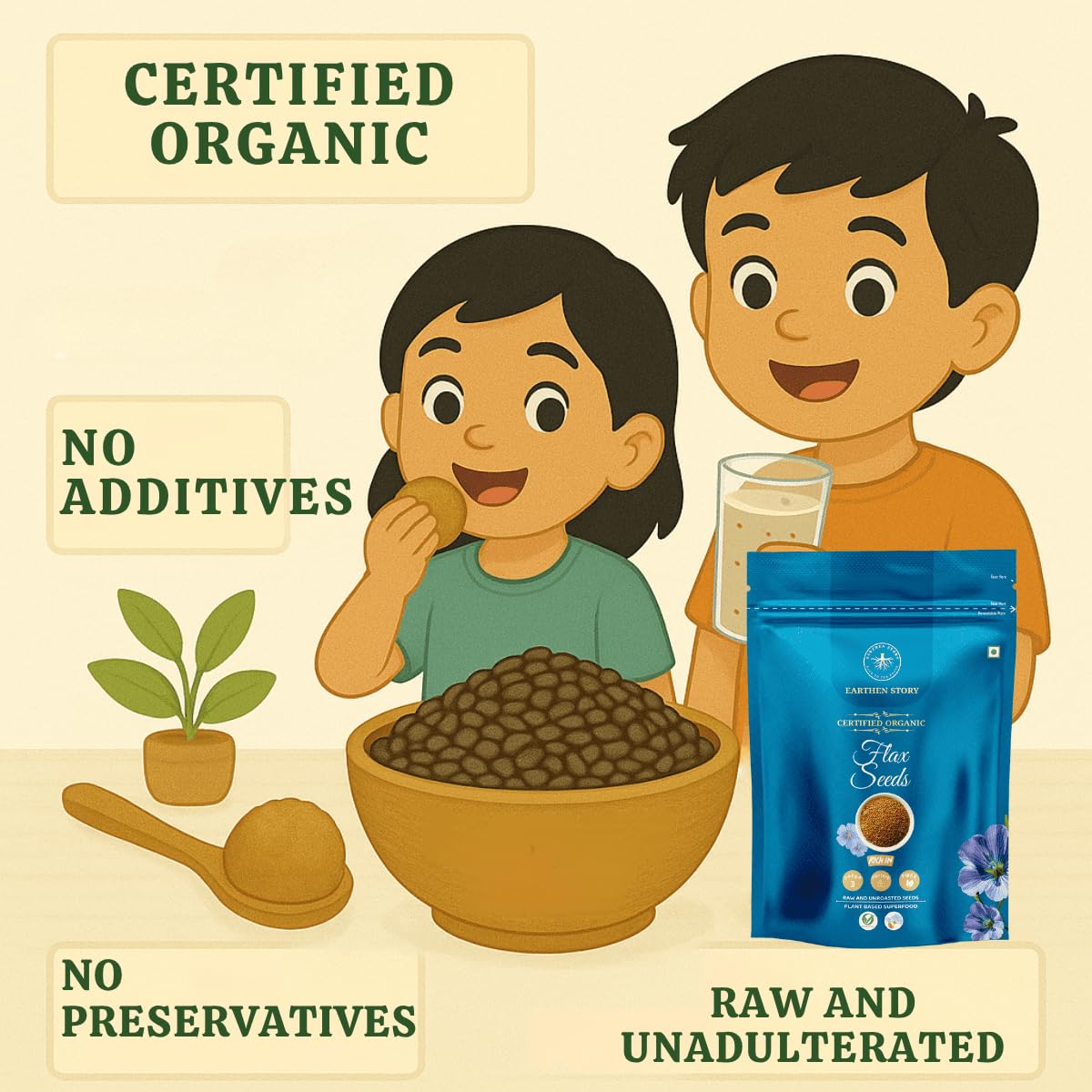 Earthen Story Organic Flax Seeds | Lab Tested for 250+ Pesticides | Certified Organic (NPOP) & Traceable with Transaction Certificate | Rich in Omega 3 & Dietary Fibre