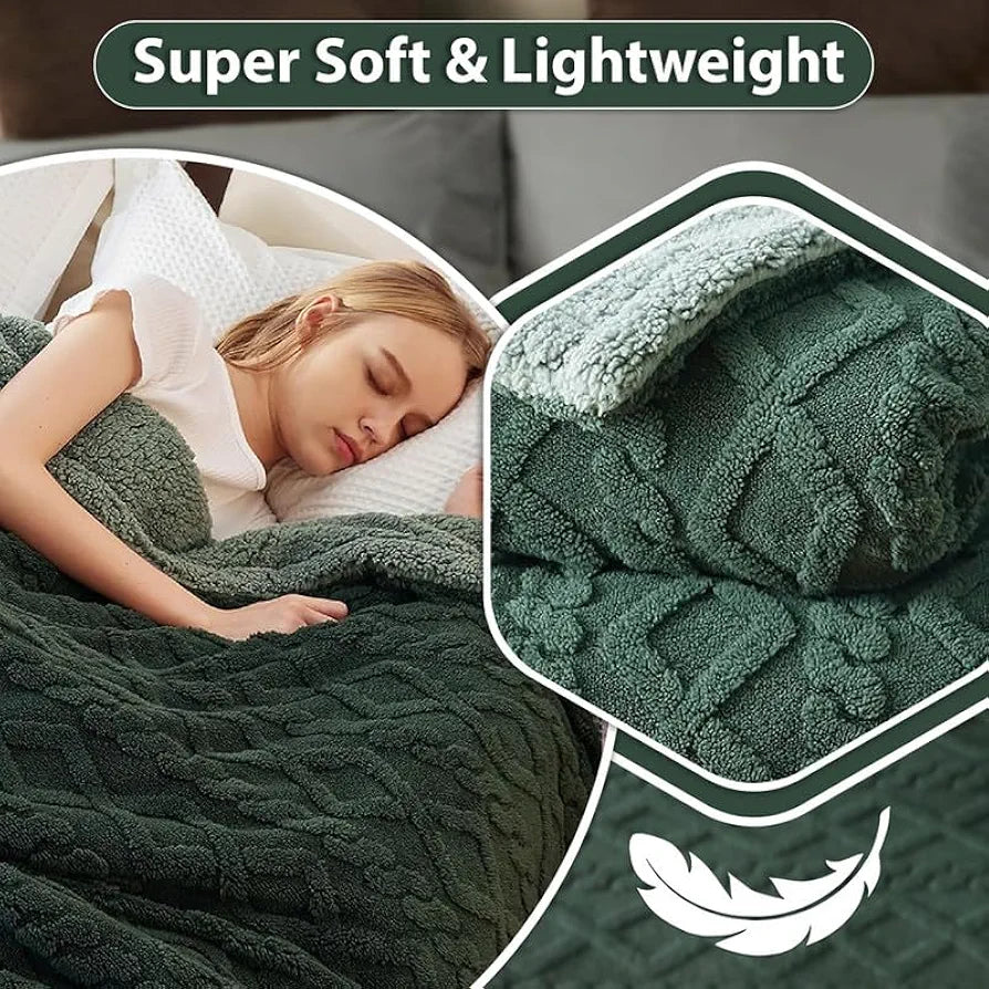 Homekart Flannel with Sherpa Luxurious Super Soft Reversible Double Bed Blanket for Winter 500GSM Blanket Quilt Rajaai Color Bottle Green
