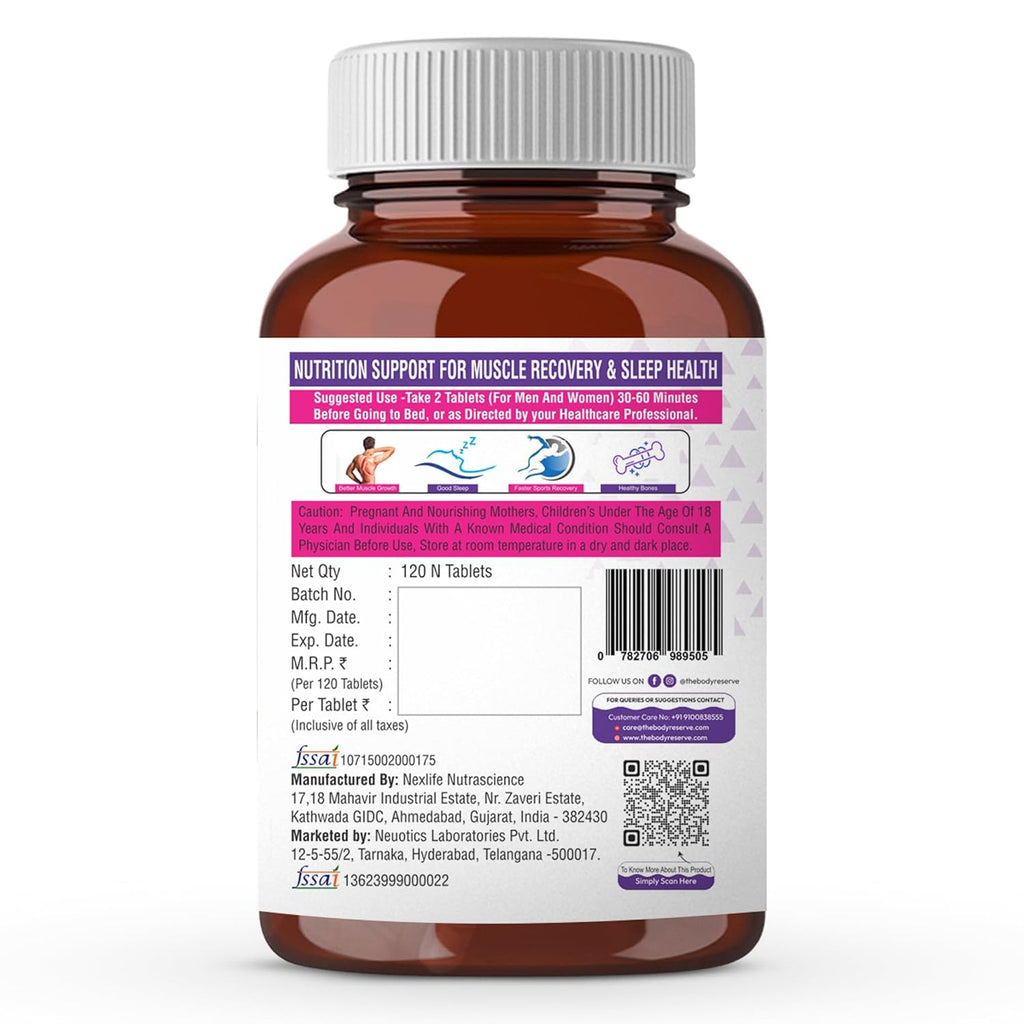 The Body Reserve Magnesium Glycinate Supplement | 2000mg Per Serving High-Absorption Chelated Form | Magnesium Supplement for Muscle & Nerve Relaxation | Sleeping Tablets for Deep Sleep | For Men & Women | 120 Veg Tablets