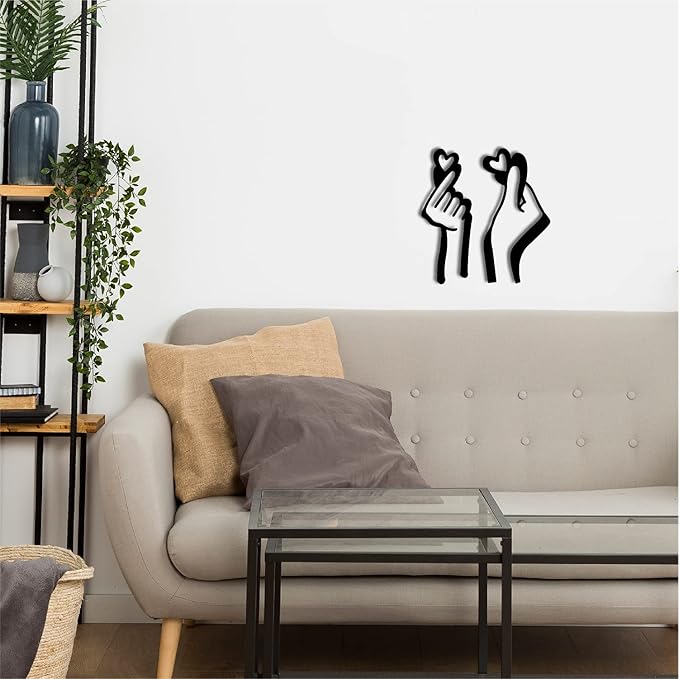 Ecraftindia Loving Couple Hands Heart Sign Black Engineered Wood Cutout Wall Art Decor | Love, Romantic Wall Hanging
