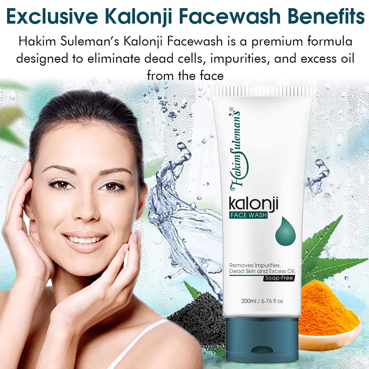 Hakim Suleman's Kaloonji Face wash for Tan Removal Face Cleanser for Men & Women | Normal, Combination or Oily Skin | Gently Exfoliates & Evens Tone | 200ml