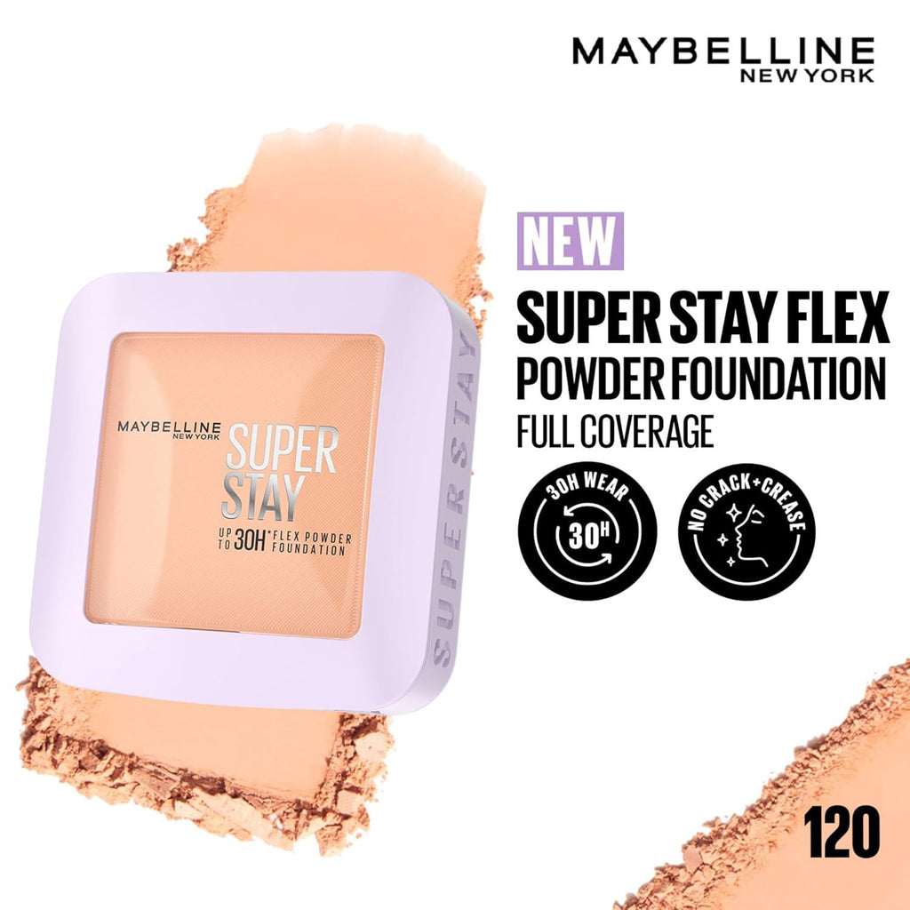 Maybelline New York Super Stay Flex Powder Foundation, 120 | 30H Wear, Oil-Control, Transfer Proof