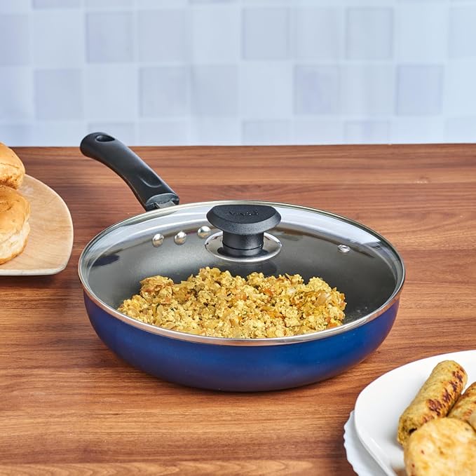 Vinod Zest Aluminium Non Stick Deep Frypan with Glass Lid - 24 cm | 3 Layer Ceramic Coating | 3 mm Extra Thick