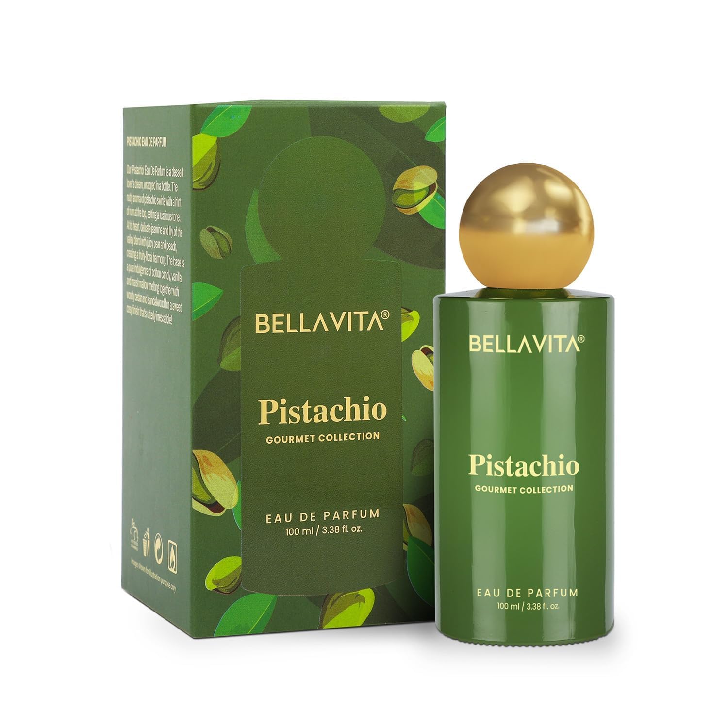 BELLAVITA Pistachio Gourmet Collection | Unisex Eau De Parfum 100ml || Long Lasting Perfume for Man and Woman Floral, Woody, Sweet Premium Unisex Fragrance for Men and Women |