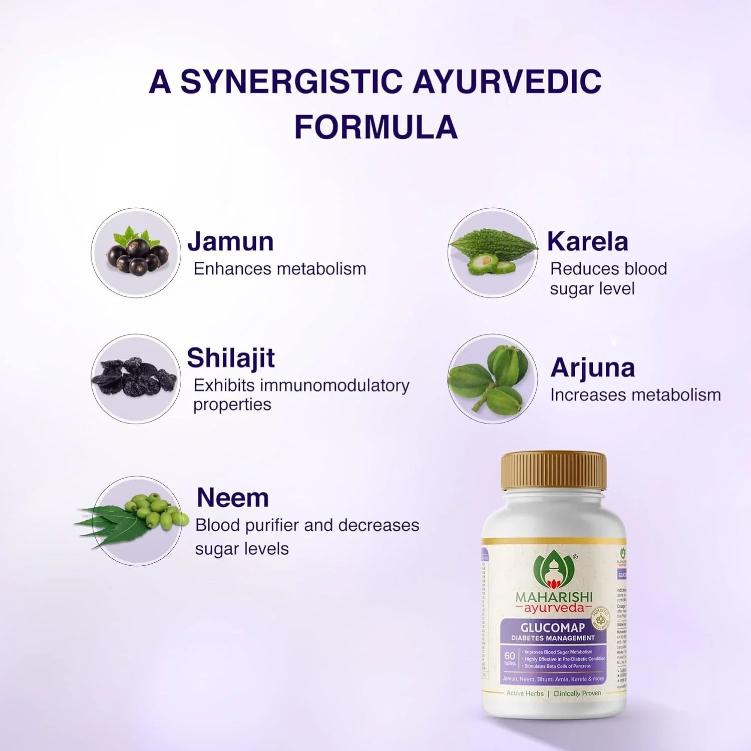 Maharishi Ayurveda Glucomap For Diabetes Management With Jamun,Karela,Neem,Arjuna Help Control Blood Sugar Levels Natural Glucose Regulator Helps In Blood Sugar Metabolism 60 Tablets