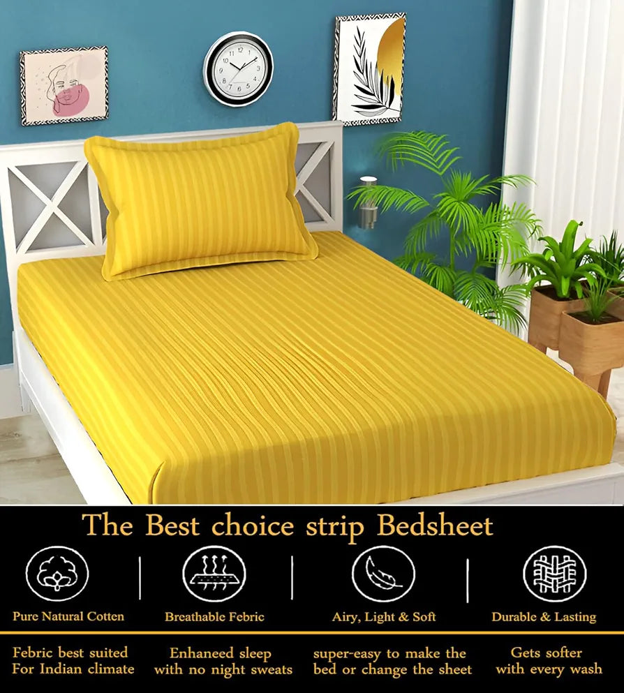 Starnstyle 220 Glace Cotton 1 Single Bedsheet with 1 Pillow Cover  Yellow