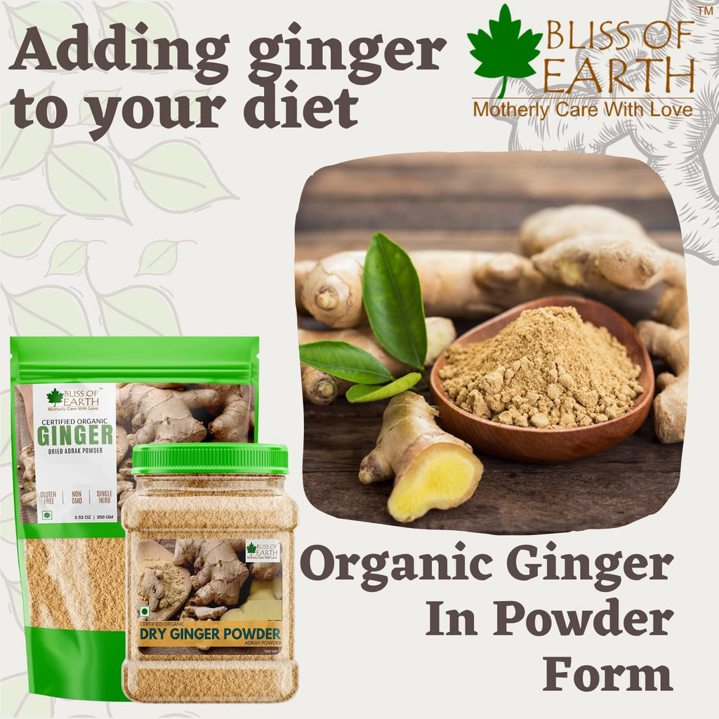 Bliss of Earth Certified Organic Ginger Powder Dry For Tea & Juice, Pure Antioxidant Super food, 250GM