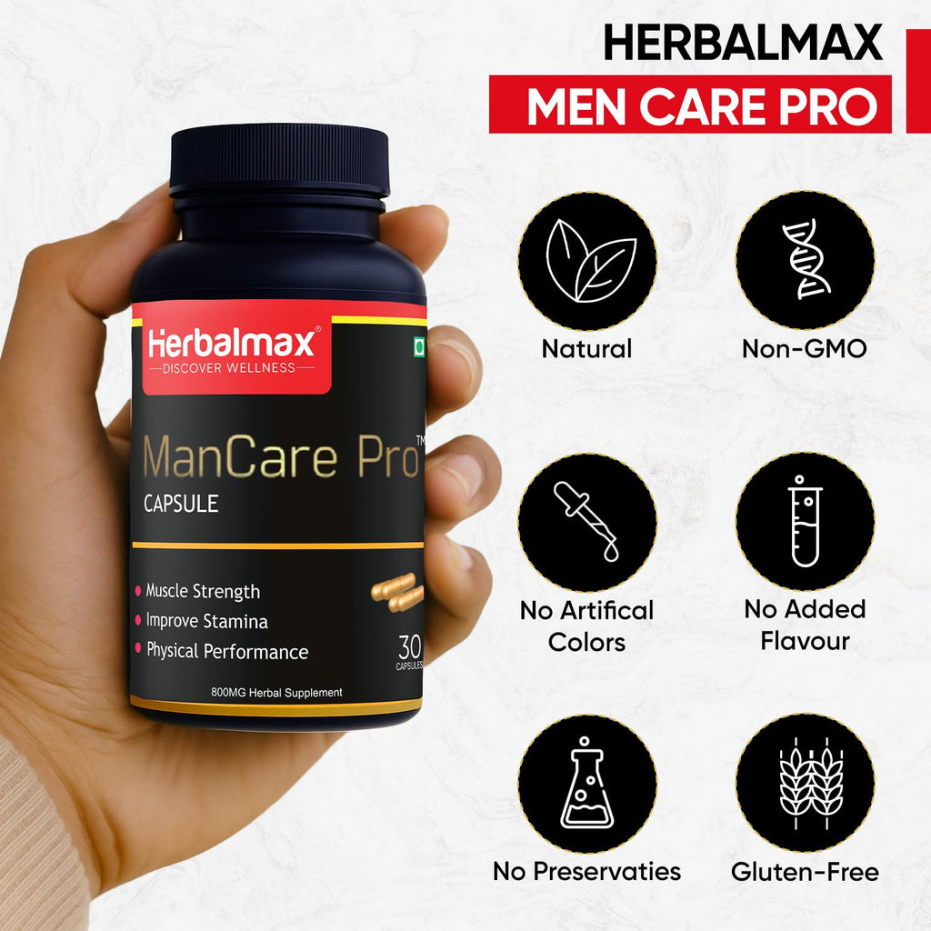 Herbalmax ManCare Pro Capsules â€“ 800mg | With Safed Musli, Shilajit, Ashwagandha, Vaidarikandra & Kaunch Beej Extract | Supports Muscle Strength, Stamina & Physical Performance â€“ 30 Capsules