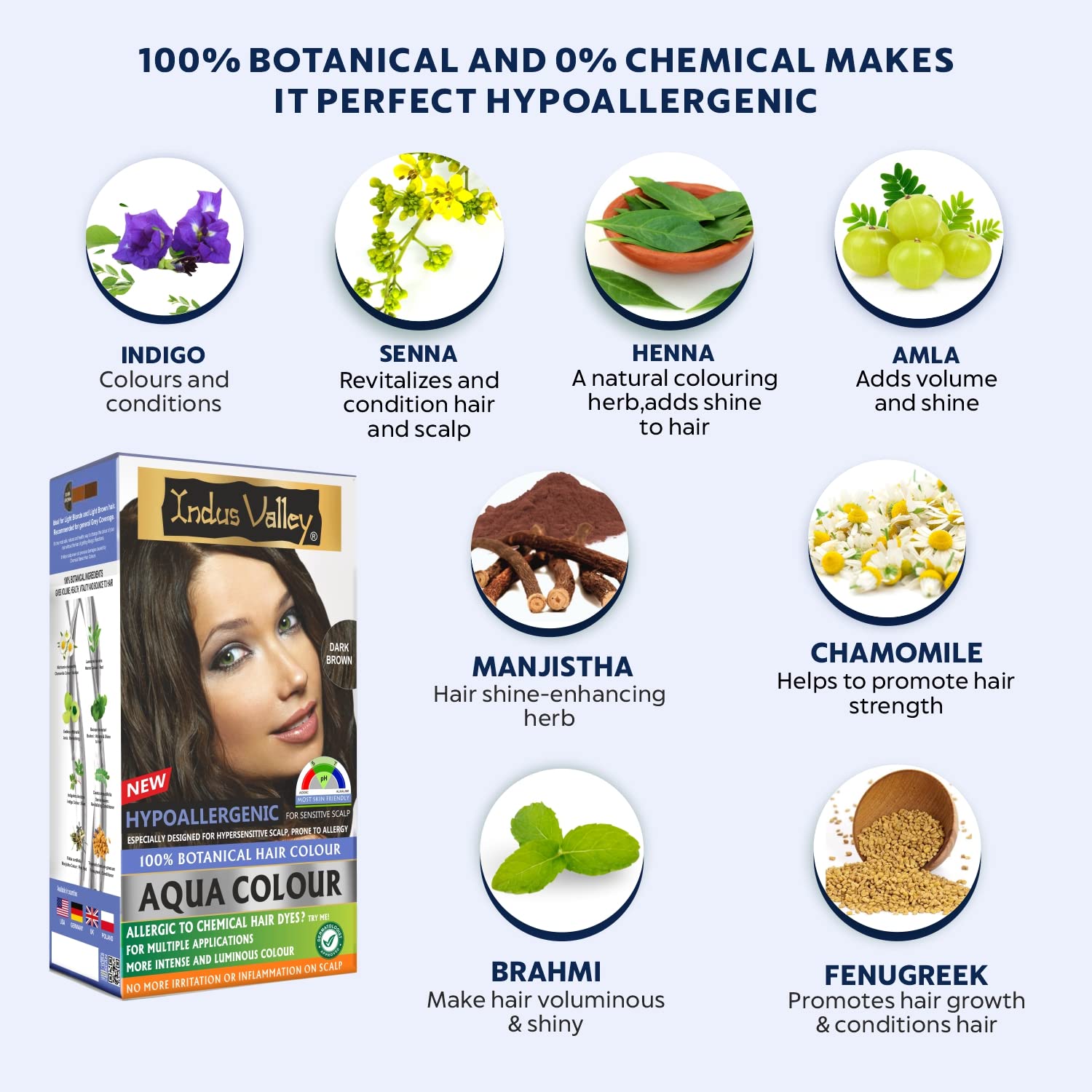 INDUS VALLEY Organic Natural Hypo Allergic Aqua Colour 100% Botanical Hair Colour (Dark Brown, 30ml + 200g)
