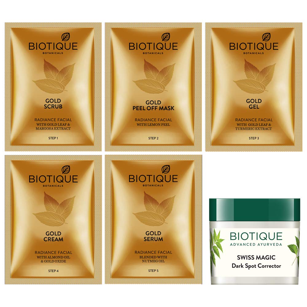 Biotique Gold Radiant Skin Youth Facial| 6-Step Facial Kit for Radiant Skin| Ayurvedic and Organically Pure| 100% Botanical Extracts| Suitable for All Skin Types | 65gm