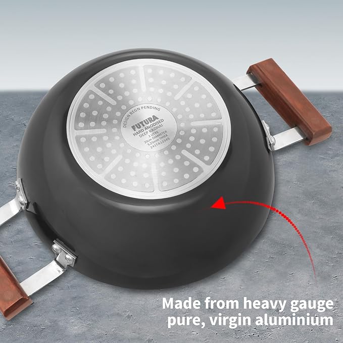 Hawkins Futura 2 litre Deep Kadhai, Induction Deep Fry Pan Hard Anodised Kadai with Glass Lid
