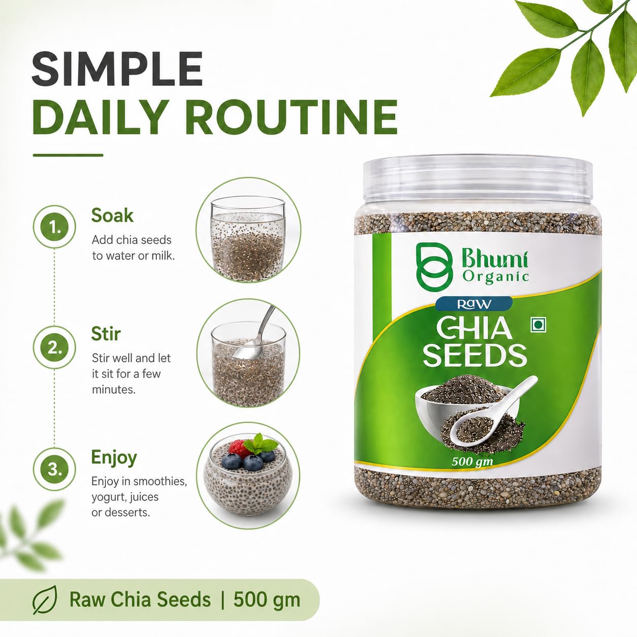 Bhumi Organic Chia Seeds 500g | Seeds for Eating, Rich in Calcium, Rich in Protein, Rich in Fibre
