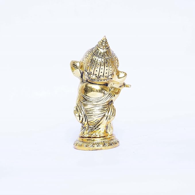 KridayKraft Metal Ganesha Playing Flute Murti Ganpati Metal Statue Home Decor Office Brass Color
