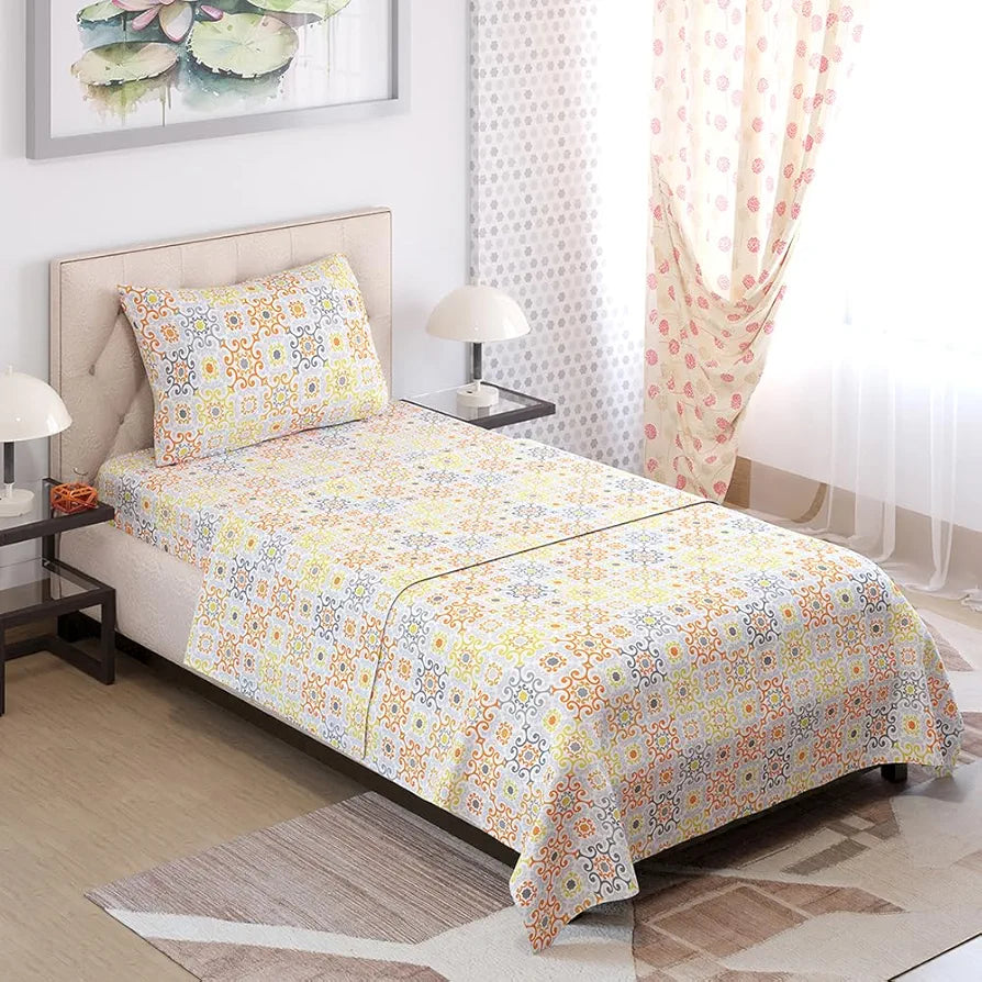 Layers Zen Cotton Blend Single Bedsheet Set 1 Single Cotton Bedsheet & 1 Pillow Cover 225 CVC Orange