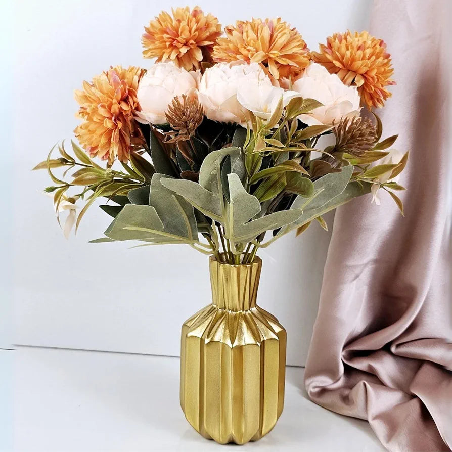 Bunch Artificial Dahlia Peony Flowers Sticks Orange