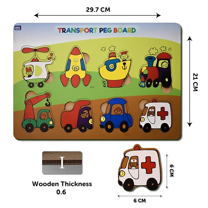 Mini Leaves Wooden Transport Vehicles Puzzles for 3+ 8 Pieces | Early Learning Educational Toys Multicolor