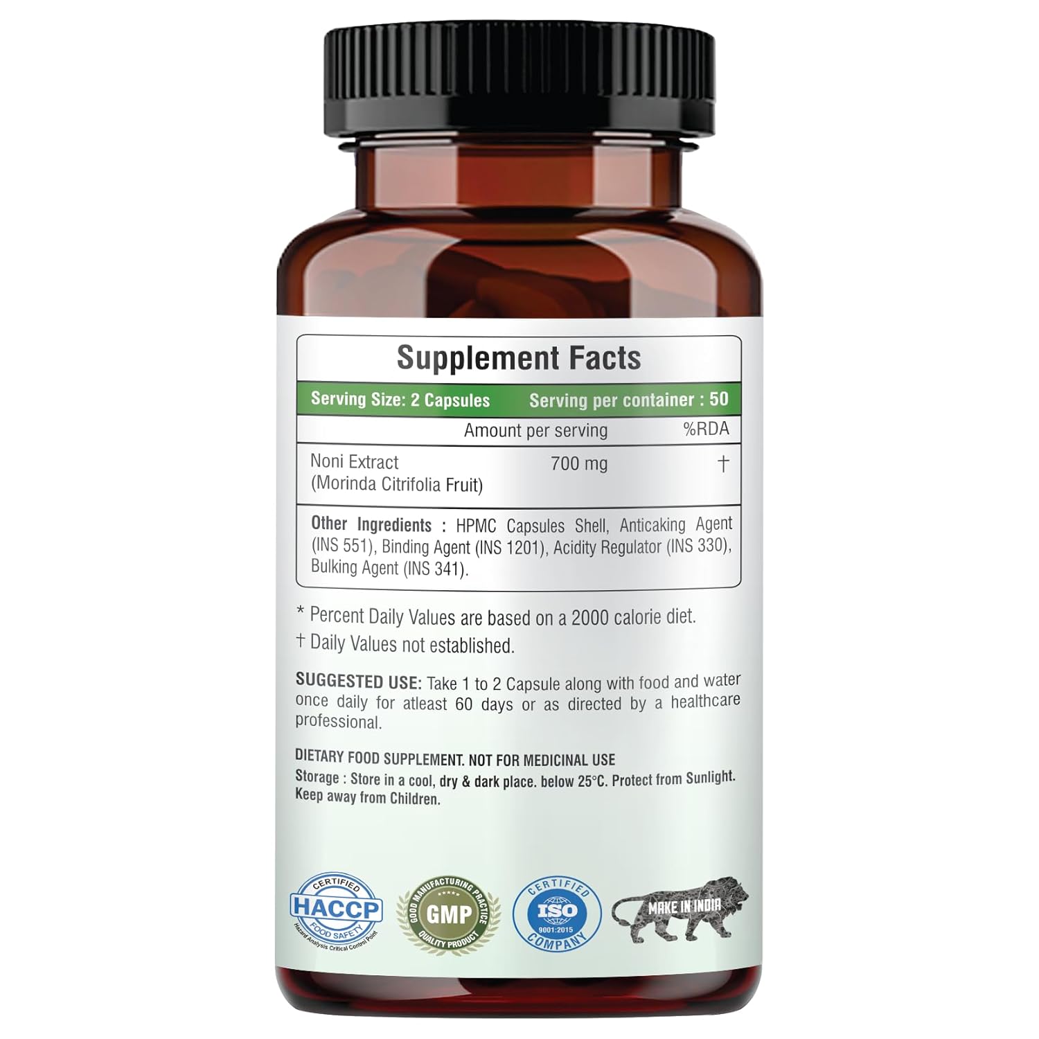Noni Extract 700mg-100 Veg Capsules | Body Detoxifier| Healthy Skin| Healthy Cholesterol