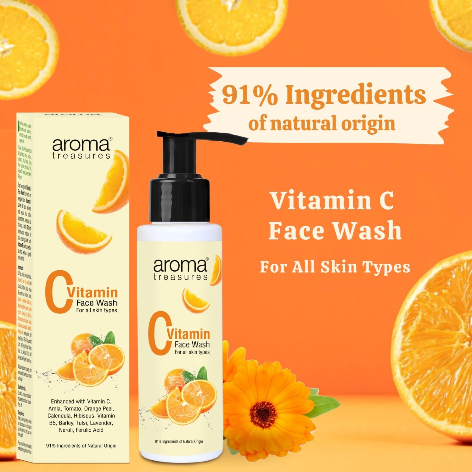 Aroma Treasures Vitamin C Face Wash for Men & Women | Brightening Facewash with Amla, Orange Peel & Ferulic Acid | Anti-Pigmentation, Anti-Ageing & Glow Cleanser – 100ml