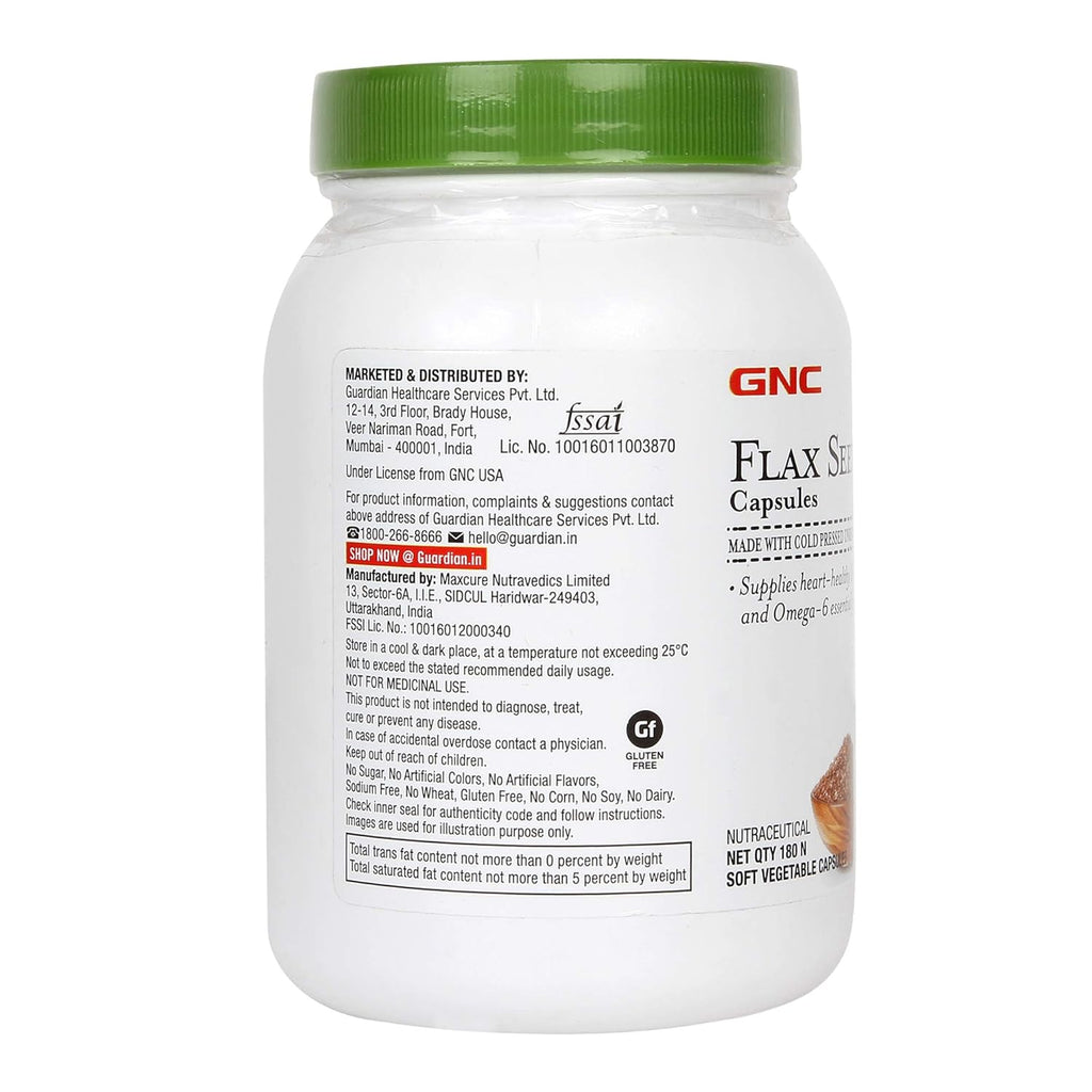 GNC Flax Seed Oil Vegetarian Omega 3s | 180 Capsules | Supports Good Memory | Protects Vision | Relieves Stiffness & Joint Discomfort | Cold-Pressed & Unrefined | USA Formulated
