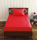 Trance Home Linen 100% Cotton 78x36 inch Single Fitted 200TC Satin Stripe Elastic Fitted Bedsheet with 1 Pillow Covers Colour Bright Red