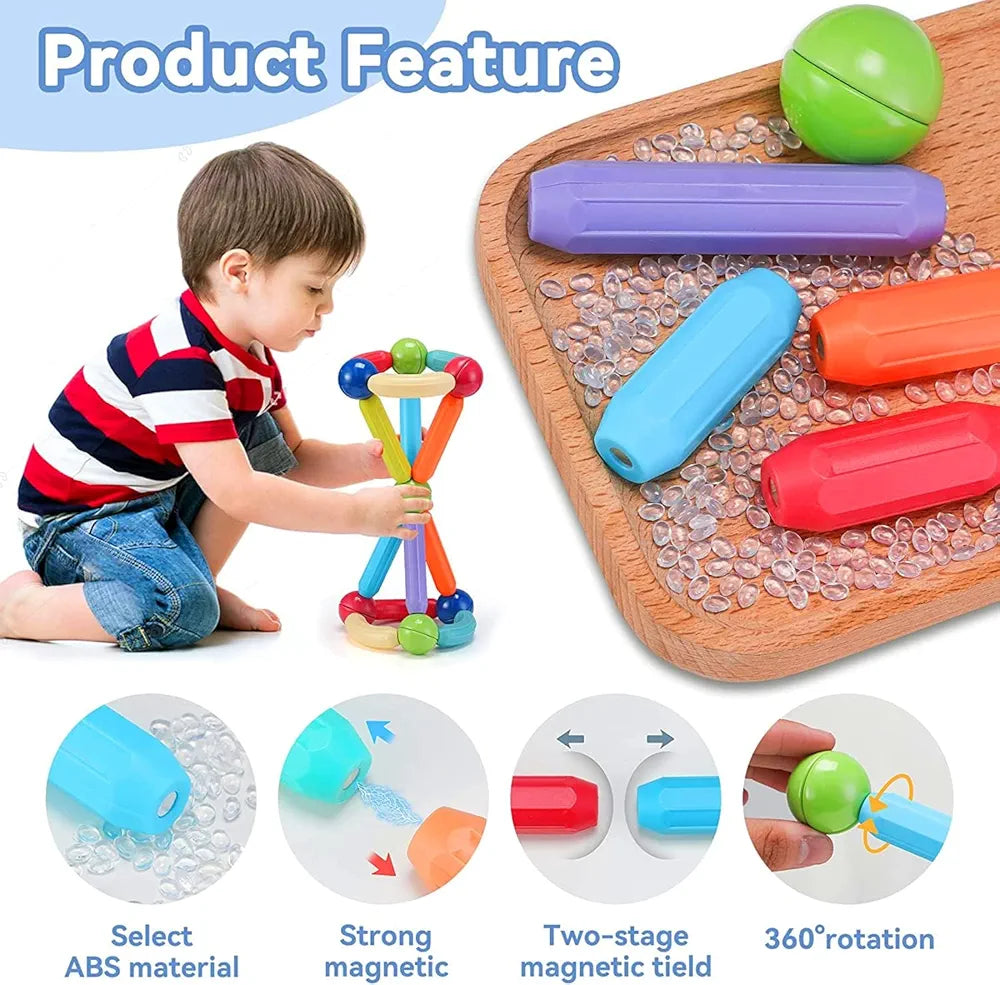Lefan Magnetic Sticks 32 pcs Building Blocks for Kids Big Magnetic Toys for Kids Girls Boys Toddlers Age 3 4 5 6 7 8 9 Years- Educational Stem