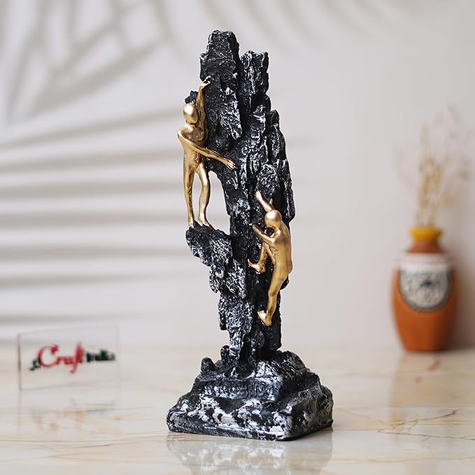 Ecraftindia 2 Men Climbing on Rock Mountain Climbers Human Figurine Showpiece