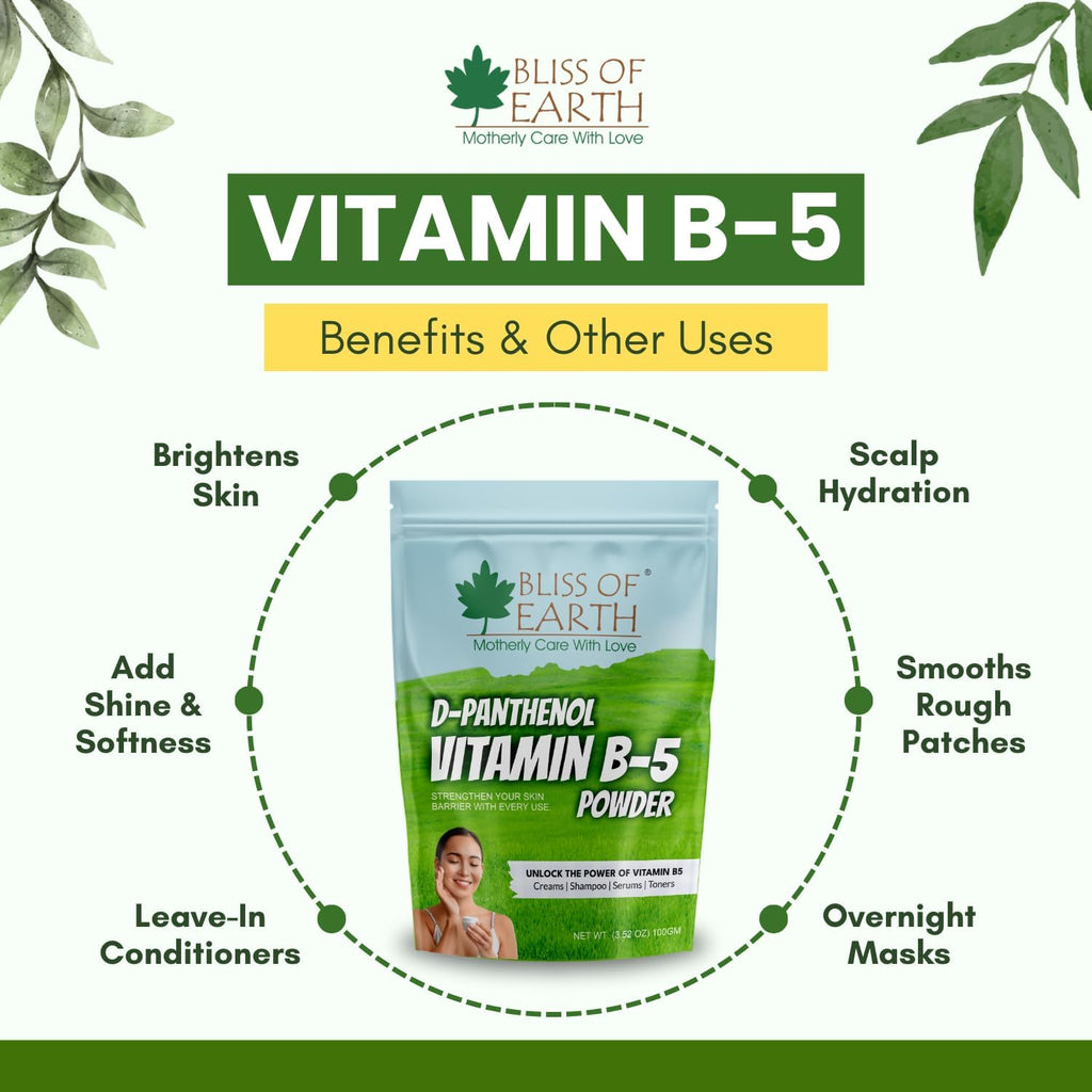 Bliss of Earth D Panthenol Vitamin B5 Powder | Pure & Natural | Skin Brightening, Scalp Hydration, Hair Powder | DIY Creams & Serums 100gm
