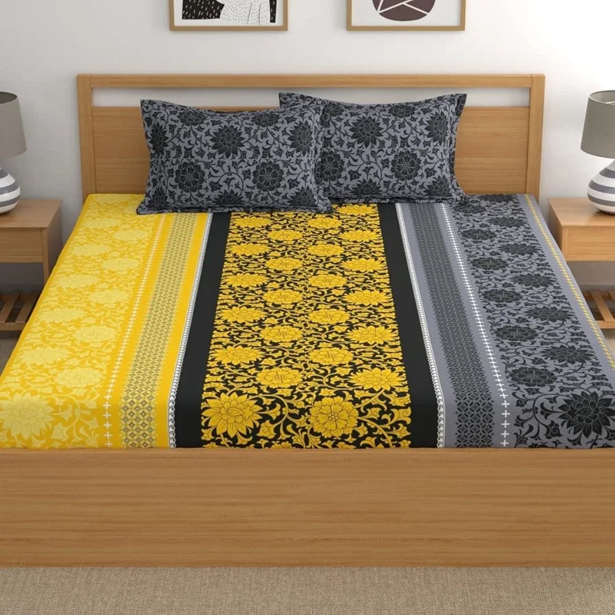 Dreamscape Wrinkle & Fade Resistant Double Bedsheet with 2 Pillow Covers Buff Yellow
