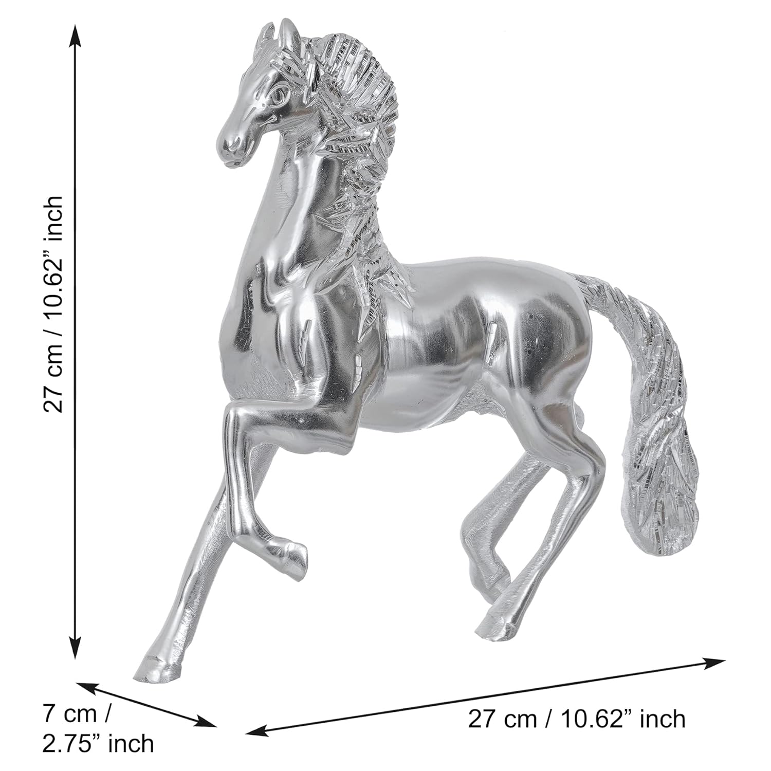Ecraftindia White Metal Silver Running Horse Statue Animal Figurine Decorative Showpiece for Home and Office Decor
