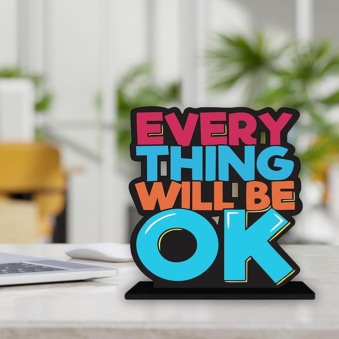 Artvibes Wooden Idols and Figurine Every Thing Will Be Ok Inspirational Quotes Table Decor for Office Desk