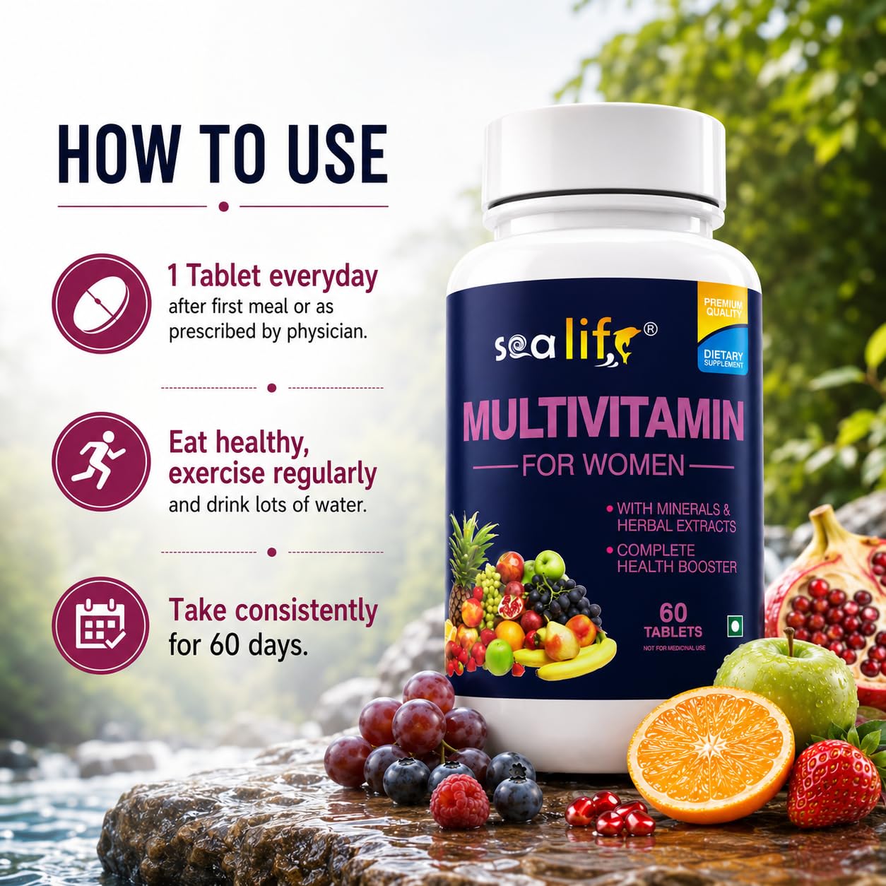 Sea Life Multivitamin For Women Complete Health Booster Vital Vitamins & Minerals with Herbal Extracts For Daily Health & Immunity (Pack of-1)