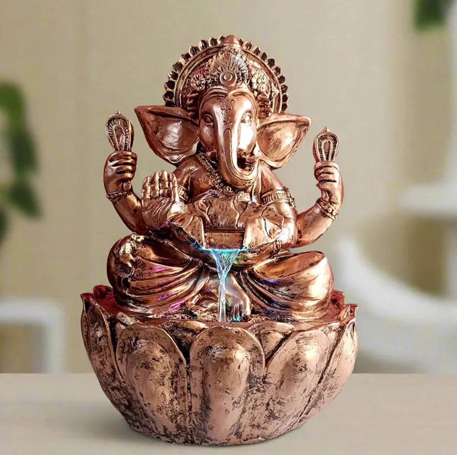 Alila Lord Ganesha Copper Ganesh Ji Water Fall Fountain for Home Living Room 21 inches 53cm