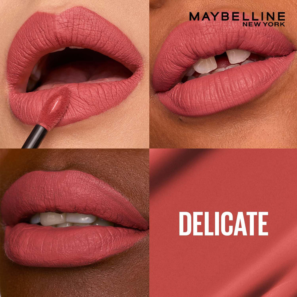 Maybelline New York Liquid Matte Lipstick, Long Lasting, 16hr Wear, Superstay Matte Ink, 225 Delicate, 5ml