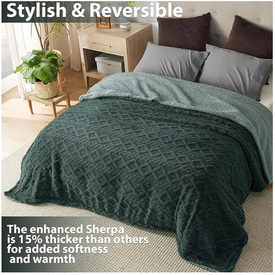 Homekart Flannel with Sherpa Luxurious Super Soft Reversible Single Bed Blanket for Winter 500GSM Blanket Quilt Rajaai Color Bottle Green