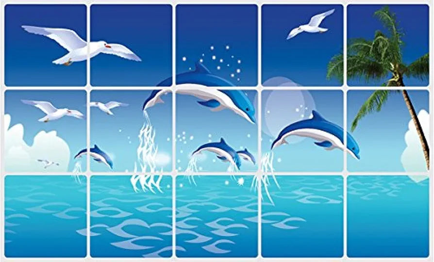 Jaamso Royals Multicolor Nature Design Vinyl Peel and Stick Self Adhesive Wall Sticker Fish