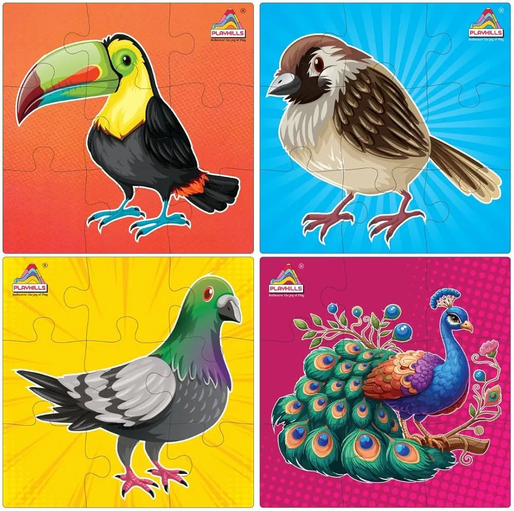 Playhills Wooden Jigsaw Puzzle Birds Around US 9-Piece Puzzles for Kids Early Learning Game Set of 4 Birds for Children