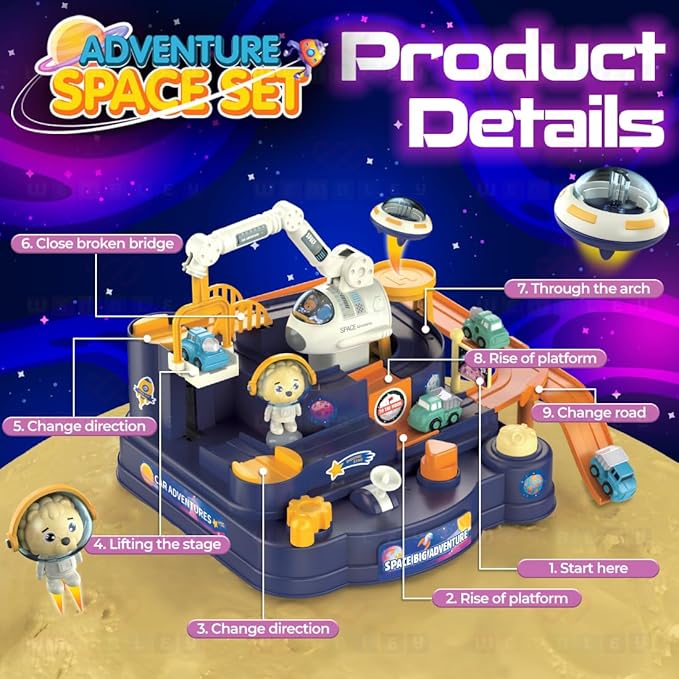 Wembley Space Adventure Race Track Set for Kids Inertia Toy Vehicle Playsets for Kids
