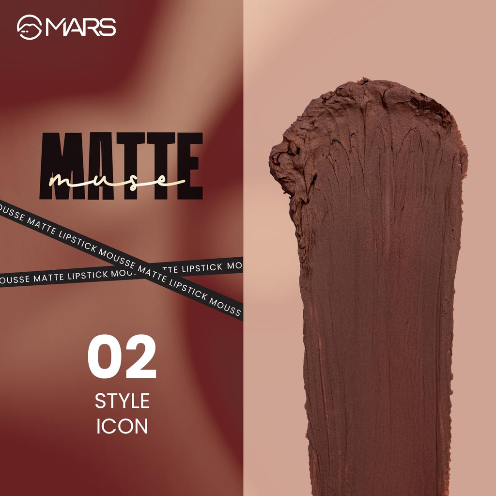 MARS Matte Muse Mousse Lipstick (3ml) (02-STYLE ICON) with Doe-Foot Applicator | Highly Pigmented | Smooth Texture | Hydrating Formula | Blurry Lips Effect