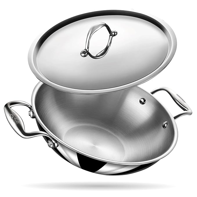 Stahl Artisan Triply Stainless Steel Kadhai With Lid | Kadai for Cooking | Induction & Gas Stove Compatible | 1.2 L |18 Cm