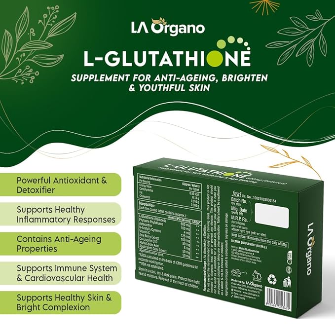 La Organo L Glutathione Tablets for Healthy, Brightening & Radiant Skin for Men & Women - 30 Capsules