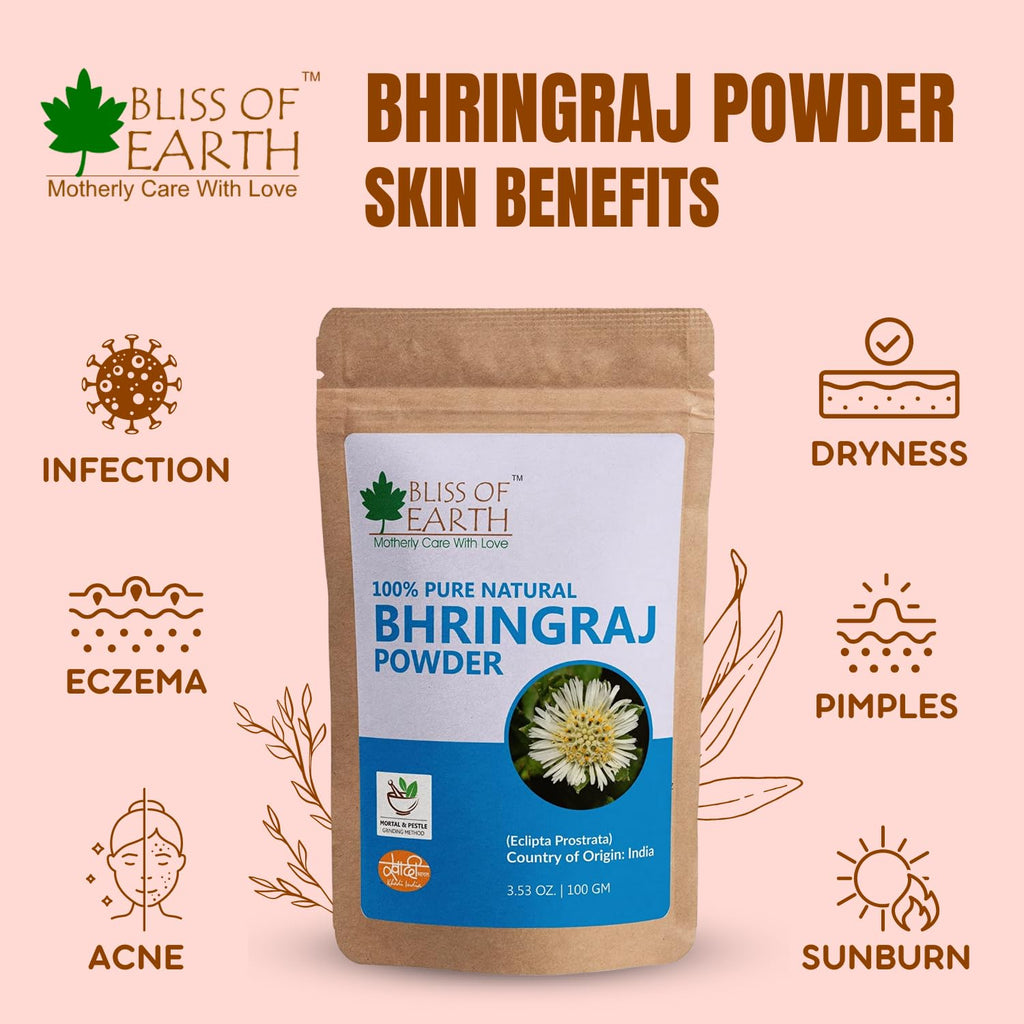 Bliss of Earth Bhringraj Powder for Hair Growth, Herbal Great for Hair Mask, Hair Grow & Skin Care 100gm