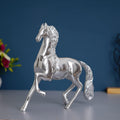 Ecraftindia White Metal Silver Running Horse Statue Animal Figurine Decorative Showpiece for Home and Office Decor