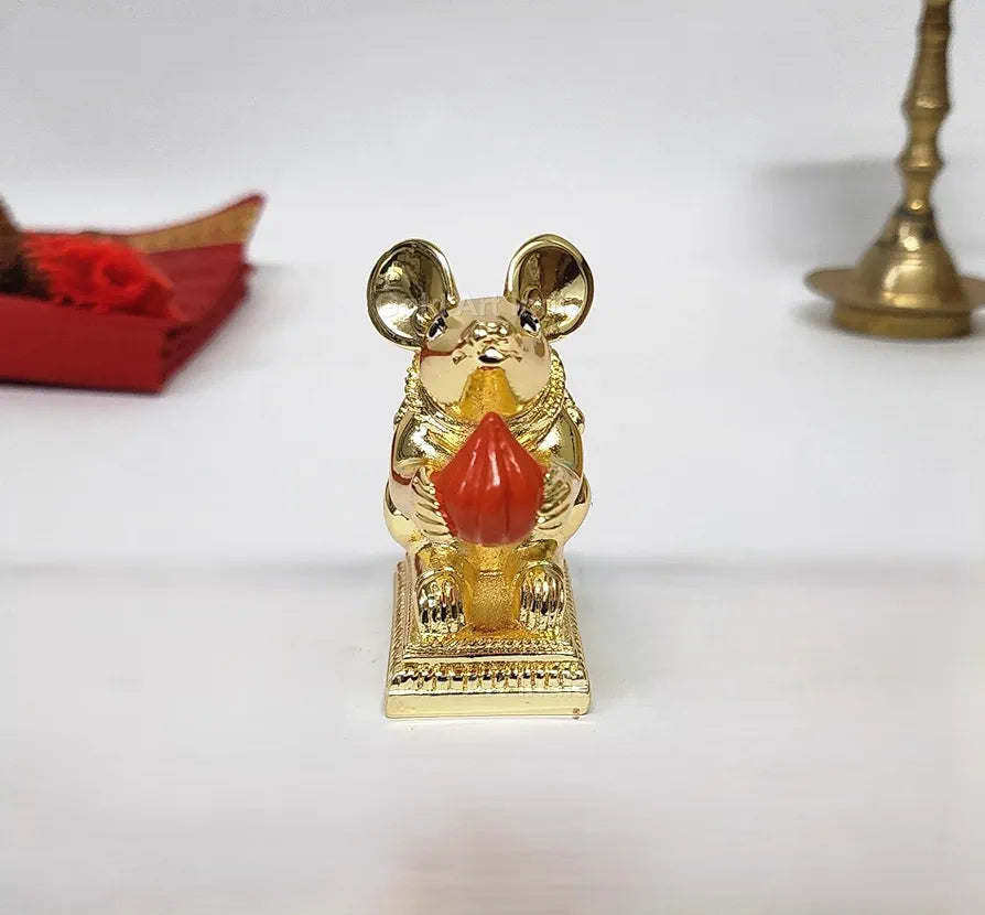Gold Art India Gold-Plated Mushak  Mouse with Modak Orange Terracotta Finish