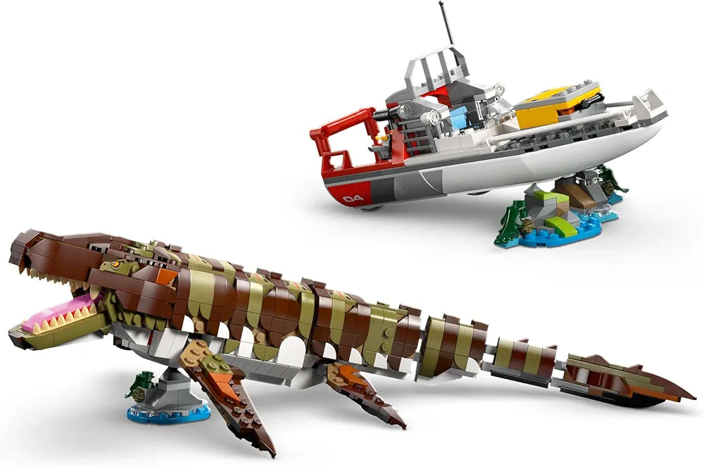 Lego Jurassic World Brick-Built Mosasaurus Boat Mission Toy Dinosaur Set 76974 Building Blocks Toys for 9+ Gift for Boys and Girls