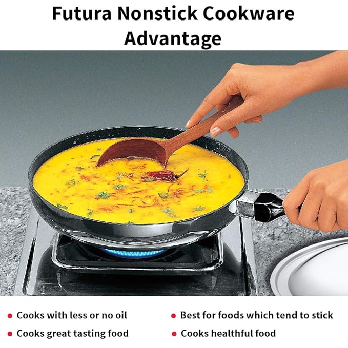 Hawkins Futura 24 cm Frying Pan Non Stick Fry Pan with Stainless Steel Rounded Side Frypan Black