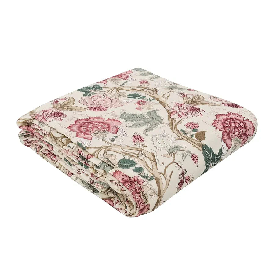 Trance Home Linen 100% Cotton Reversible Dohar Single Bed Size Jaipuri Printed Artisan Block Design Blanket 56"X88" Colour Malhaar Red