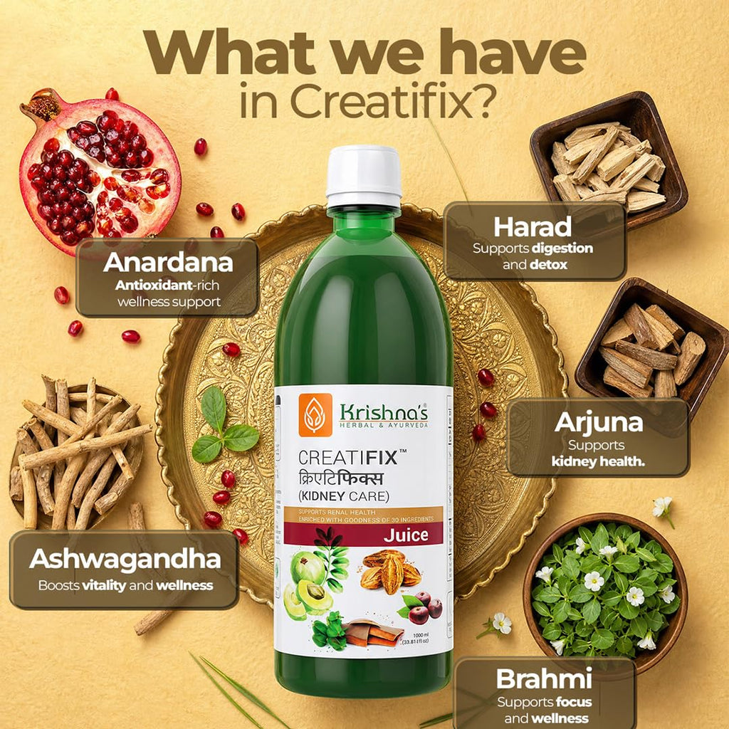 Krishna's Creatifix Juice â€“ 1000 ml | For Healthy Kidneys & Renal Support | Enriched with 30 Ayurvedic Herbs | Supports Kidney Care & Detox | Herbal & Ayurveda Formula